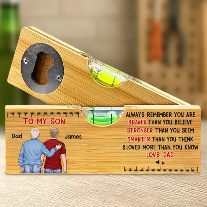 Bespoke Wooden Bottle Opener With Built-in Spirit Level - Cheers To Us
