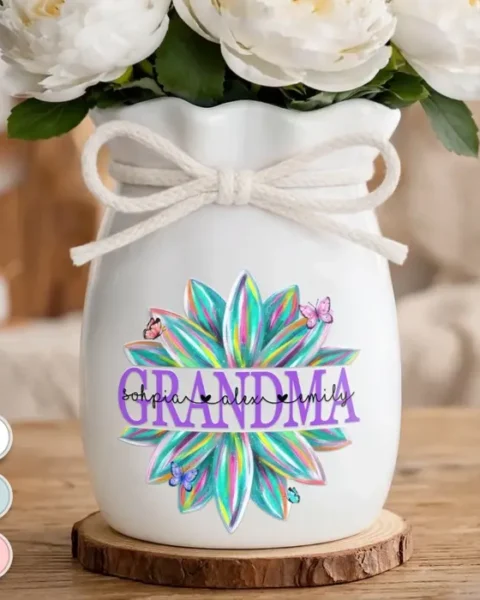 Custom-Made Flower Vase With Ribbon | A Floral Burst Of Grandma Joy