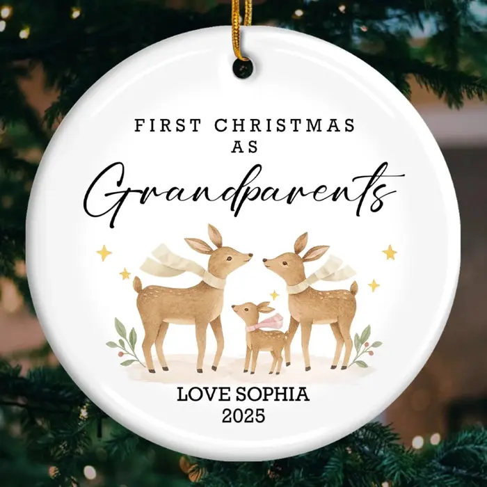 Bespoke Baby's First Christmas Grandparents Ceramic Ornament | New Little Christmas Miracle