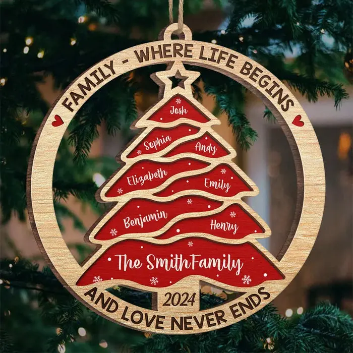 Personalized Home Is Where The Christmas Tree Glows - Wood Custom Shaped - Christmas Gift For Family Members