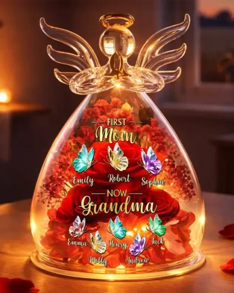 Bespoke Angel Glass Dome With Preserved Flowers | Mom Then, Grandma Now, Loved Forever