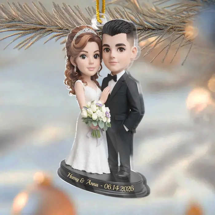 Custom-Made Photo First Christmas Acrylic Ornament - Toasting To Forever Happiness - Image 2