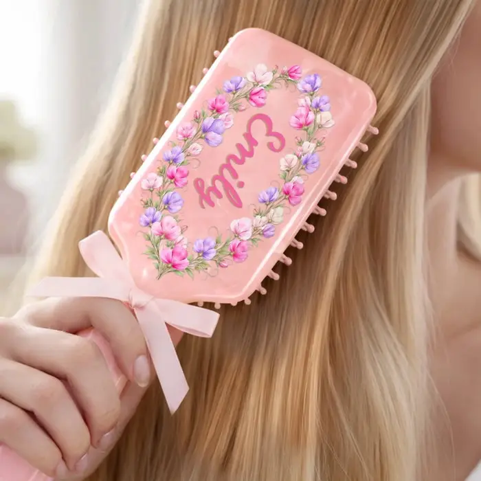 Bespoke Birth Month Flower Paddle Hair BrushFeminine Charm In Full Bloom - Image 2