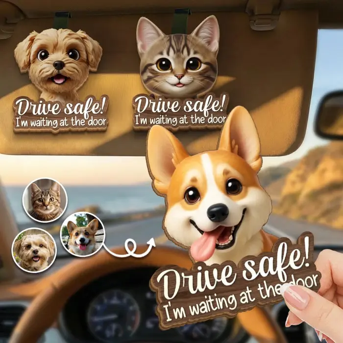 Made-to-Order Photo Car Visor Clip - Safe Drive, Happy Paws