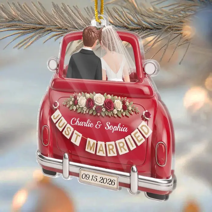 Tailored First Christmas Acrylic Ornament - Riding Into Forever Love - Image 2