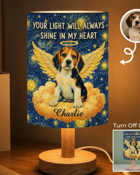 Personalized Photo Linen Bedside Table Lamp ~ Always In My Heart