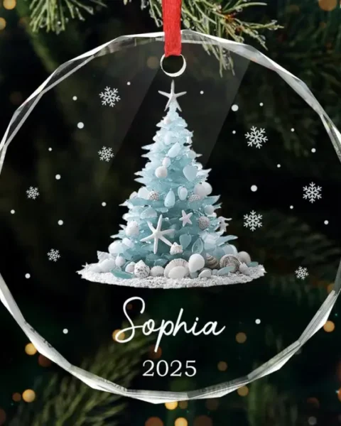 Tailored Sea Glass Circle Glass Ornament - Sandy Toes Christmas Joy
