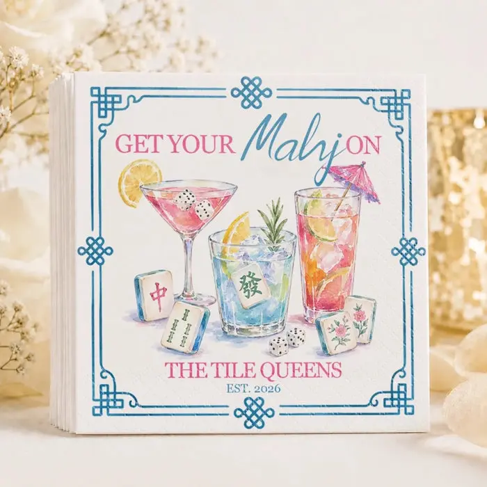 Custom-Made Mahjong Cocktail Napkins | Good Drinks And Lucky Tiles - Image 2