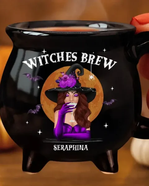 Custom-Made 12oz Ceramic Cauldron Coffee Mug - She Drinks Like A Queen, But Hexes Like A Goddess