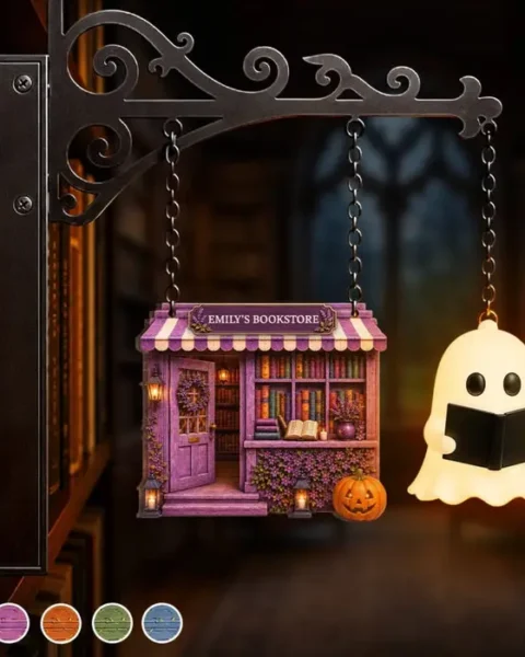 Personalized Halloween Reading Ghost Shelf Decor - Lost In Cozy Spooky Stories