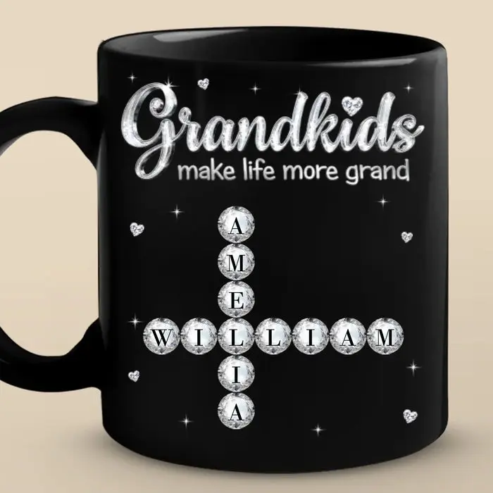 Made-to-Order Scrabble Black Mug ~ Happiness Is Grandkids - Image 2