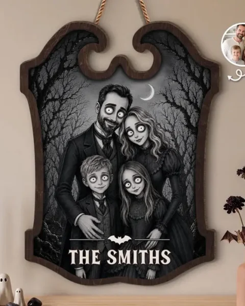 Custom-Made Photo Wood Sign ~ Spooky Family Lives Right Here
