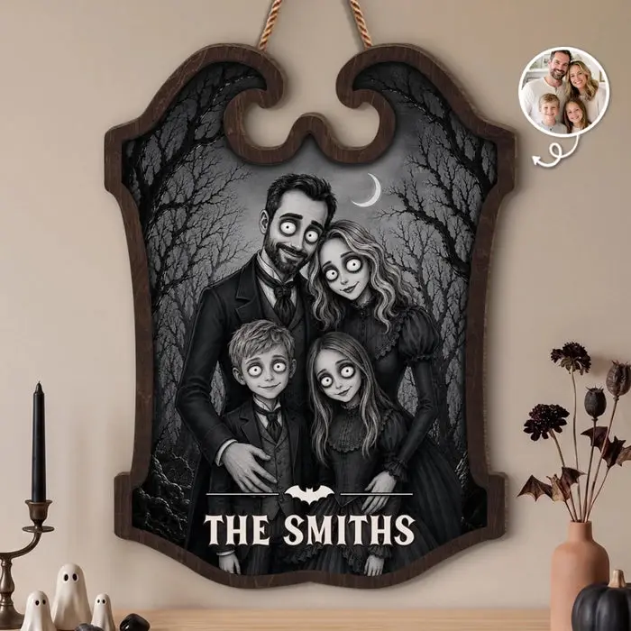Custom-Made Photo Wood Sign ~ Spooky Family Lives Right Here