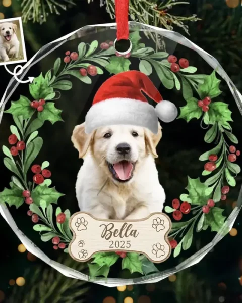 Tailored Photo First Christmas Pet Glass OrnamentOur Christmas Joy Has Paws