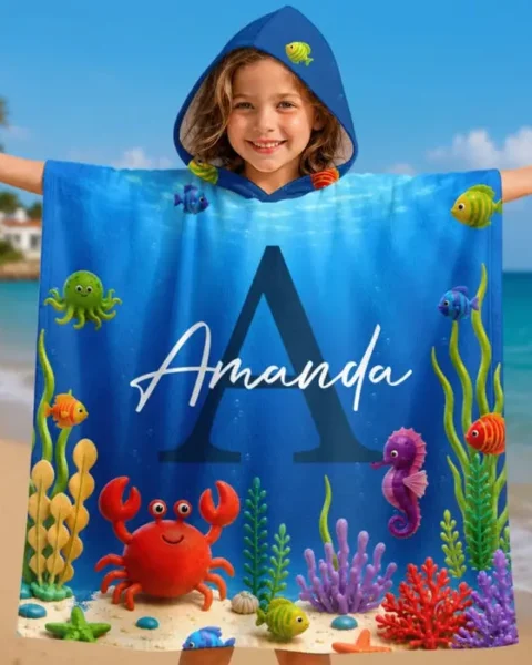 Personalized Poncho Beach Towel | My Little Underwater Kingdom