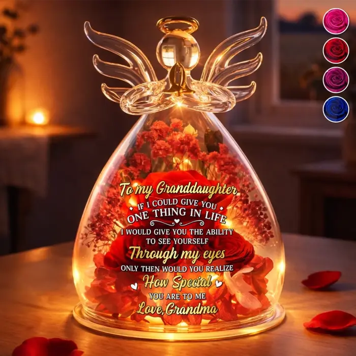 Personalized Angel Glass Dome With Preserved FlowersMy Sweetest Girl In A World Of Roses