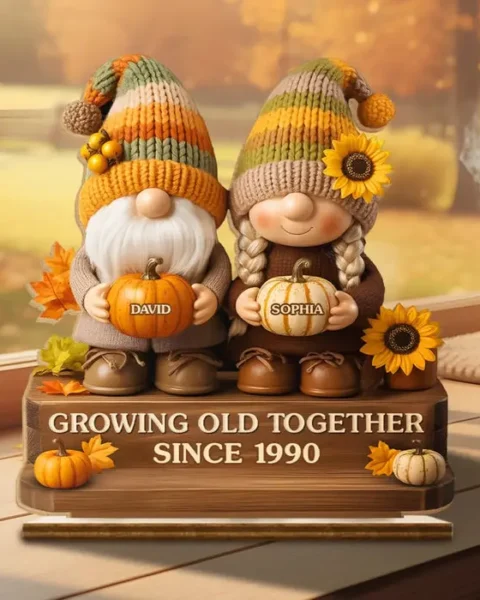 Personalized Autumn Gnome Wooden Plaque ~ Love Grows Like Sunflowers