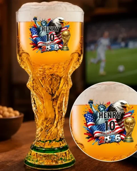 Personalized USA World Football Trophy-Shaped Beer Glass - Cold Beer, Legendary Game Days