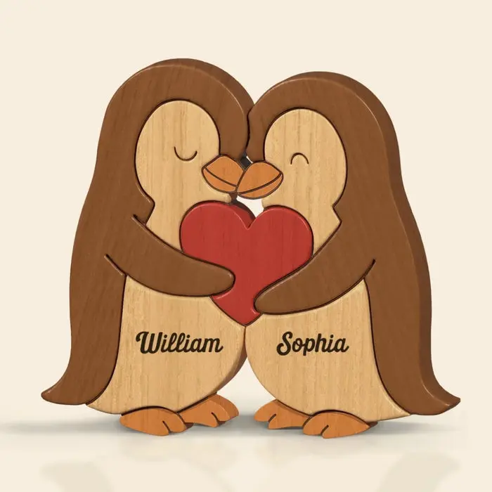 Bespoke Penguin Shaped Wooden Art Puzzle | We Are Together, Couple Birthday Gifts For Him And Her
