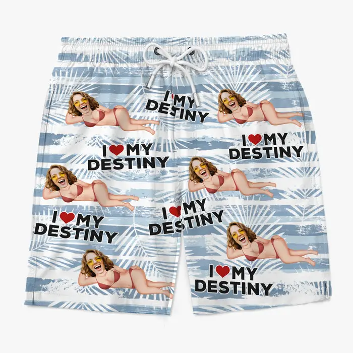 Bespoke Photo Tropical Hawaiian Aloha Men Beach Shorts ~ I Love My Destiny - Image 2