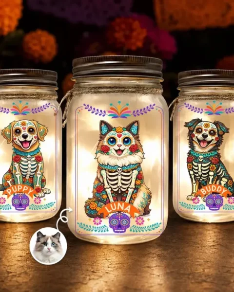 Bespoke Photo Day Of The Dead Mason Jar Light | My Spirit Guide My Best Friend
