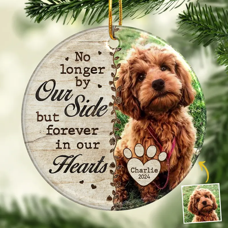 Tailored Photo No Longer By Our Side | Ceramic Round Shaped - Christmas Gift, Sympathy Gift For Pet Owners, Pet Lovers