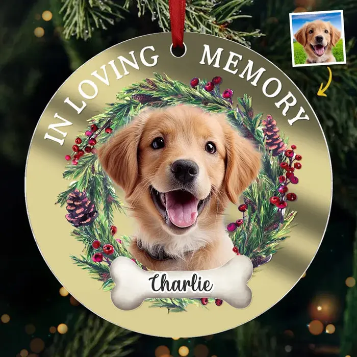Bespoke Photo In Loving Memory- Memorial Personalized Custom Mirrored Acrylic Ornament