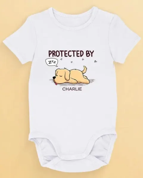 Tailored Protected By A Sleepy Buddy | Baby Shower Gift, Gift For Pet Owners, Pet Lovers