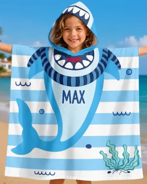 Bespoke Poncho Beach Towel ~ Beware Of Cute Shark Bites