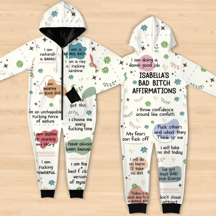 Personalized Affirmation Adult Onesie ~ Too Glam To Give A Damn - Image 2