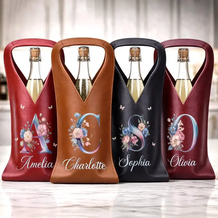 Custom-Made Leather Wine Bag - Our Letters, Our Story - Image 2