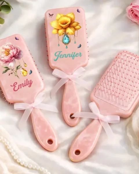 Made-to-Order Birth Month Flower Paddle Hair Brush ~ Bloom With A Little Sparkle