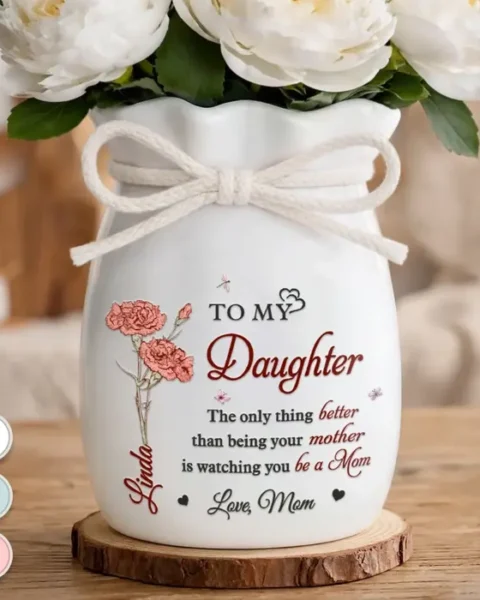 Bespoke Flower Vase With Ribbon - My Little Girl, Now A Loving Mom