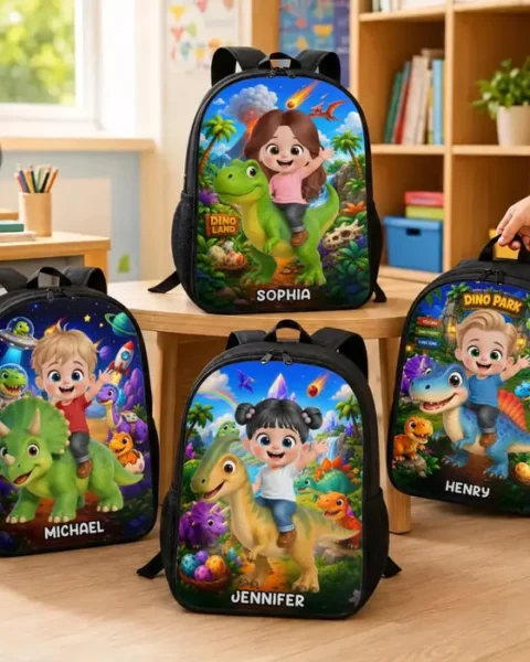 Custom-Made Kids Front Printed Backpack - Roar Into Fun