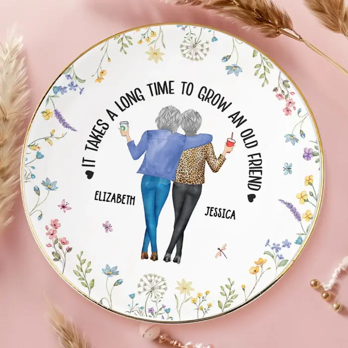 Personalized Full-Print Round Jewelry Dish ~ Time Makes Friendships Golden