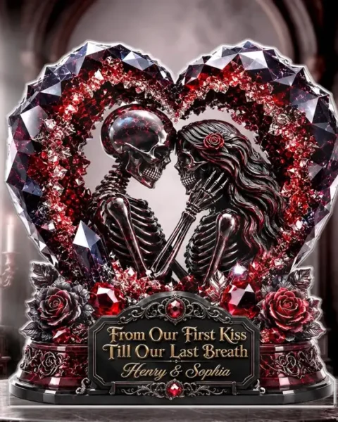 Custom-Made Gothic Skeleton Acrylic Plaque - Our Love Story Never Dies