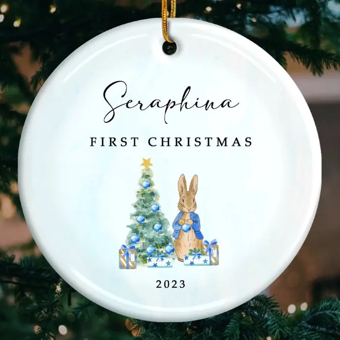 Personalized Baby First Christmas Ceramic Ornament - Wonder Wrapped In Swaddles