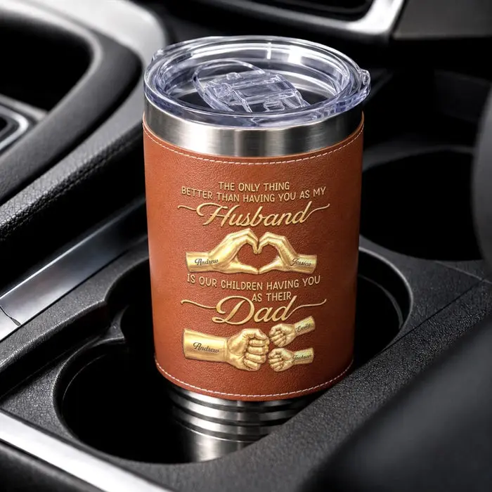 Personalized Printed Leather Tumbler | Forever Grateful For Dad - Image 2