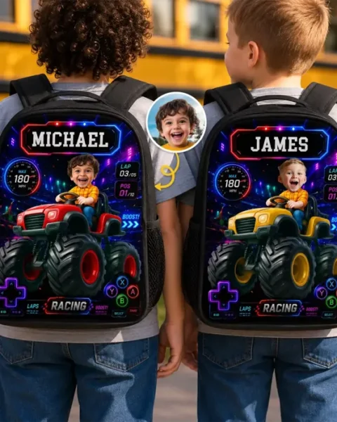 Personalized Photo Kids Front Printed Backpack ~ Level Up School Mode