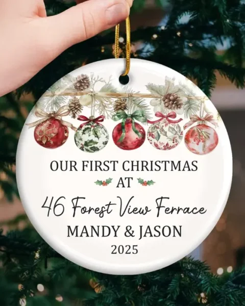 Made-to-Order First Christmas In New Home Ceramic Ornament ~ Our Story Begins At Home