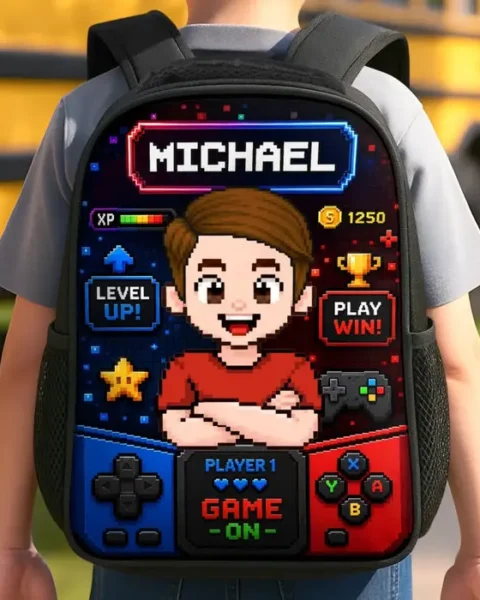 Personalized Kids Front Printed Backpack | School Mode Game On