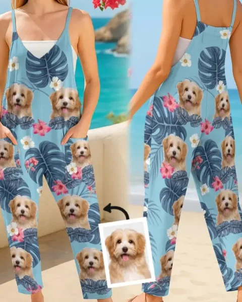 Personalized Photo Casual Loose Overalls Jumpsuit - Life’s Better With Fur