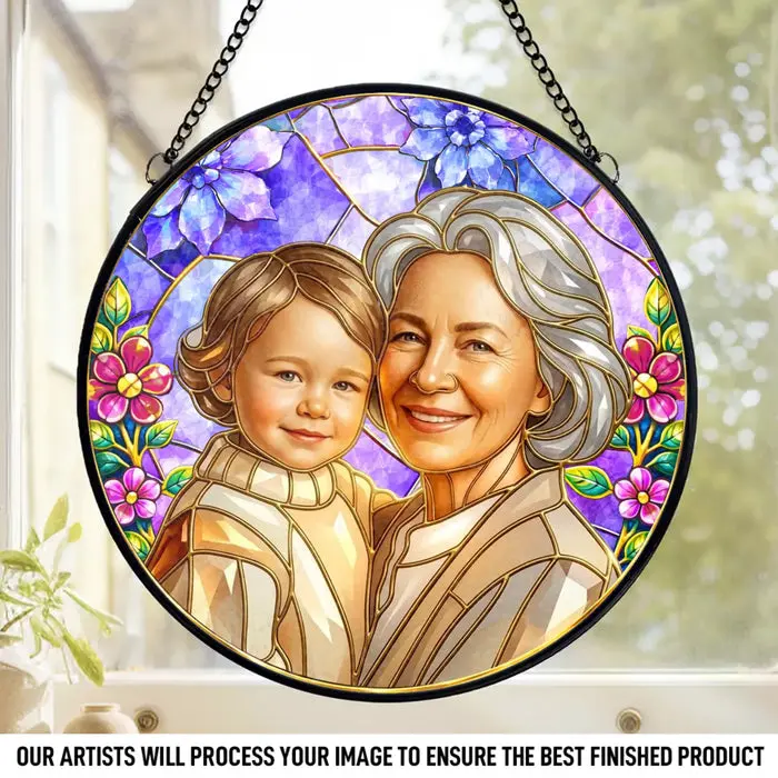 Made-to-Order Photo Stained Glass Window Hanging Suncatcher ~ Grandma’s Love, Forever Glowing - Image 2