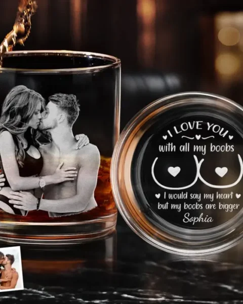 Personalized Photo Whiskey Glass With Bottom And Side EngravingLet’s Grow Old And Weird Together