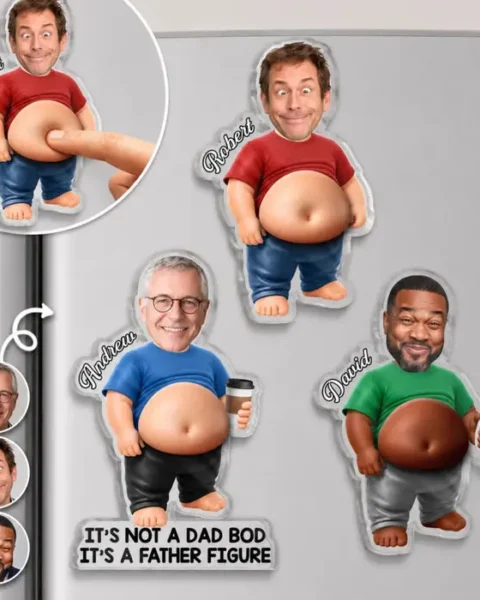 Custom-Made Cheeky Photo Dad Bod Belly Squishy Acrylic Fridge Magnet – Personalized Father's Day Funny Gifts For Dad, Grandpa – Dad Jokes Loading Please Wait