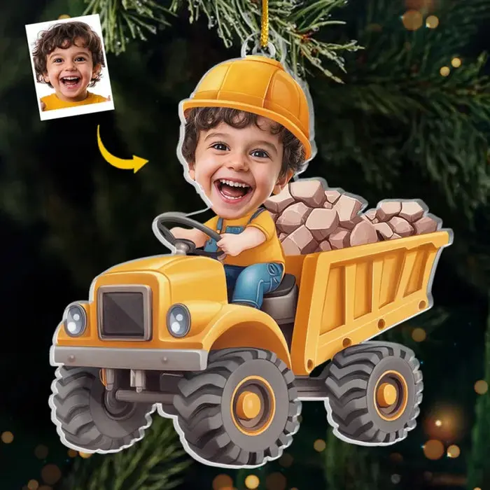Bespoke Photo The Tiny, Professional Construction Truck DriverAcrylic Custom Shaped - Christmas Gift For Kids