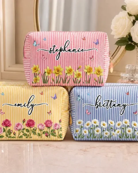 Bespoke Seersucker Makeup Bag ~ Wildflowers In My Heart