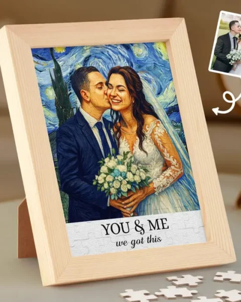Personalized Photo Starry Night Puzzle With Wooden Frame | A Masterpiece Made Of Love