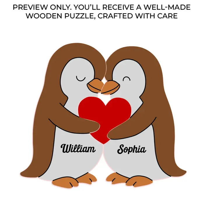 Bespoke Penguin Shaped Wooden Art Puzzle | We Are Together, Couple Birthday Gifts For Him And Her - Image 2
