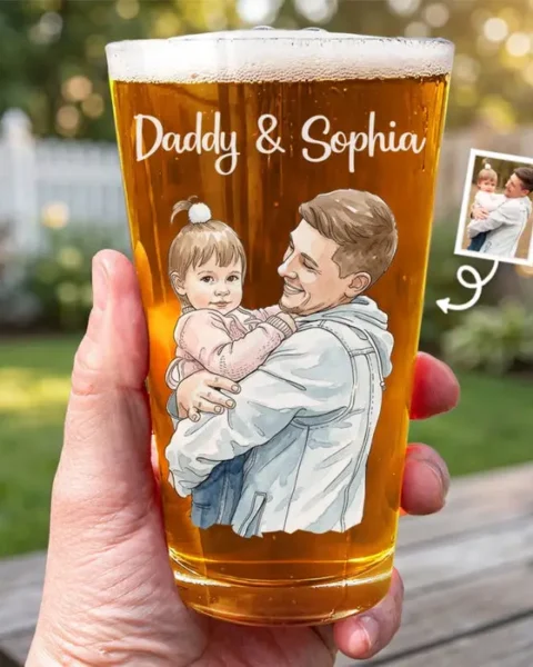 Made-to-Order Photo Beer Glass ~ Forever Grateful For Dad’s Love